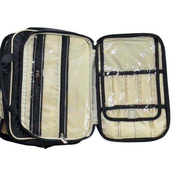 Findcozy Black Quilted Nylon Toiletry Bag Multiple Zipper Compartments Handles - Picture 10 of 14